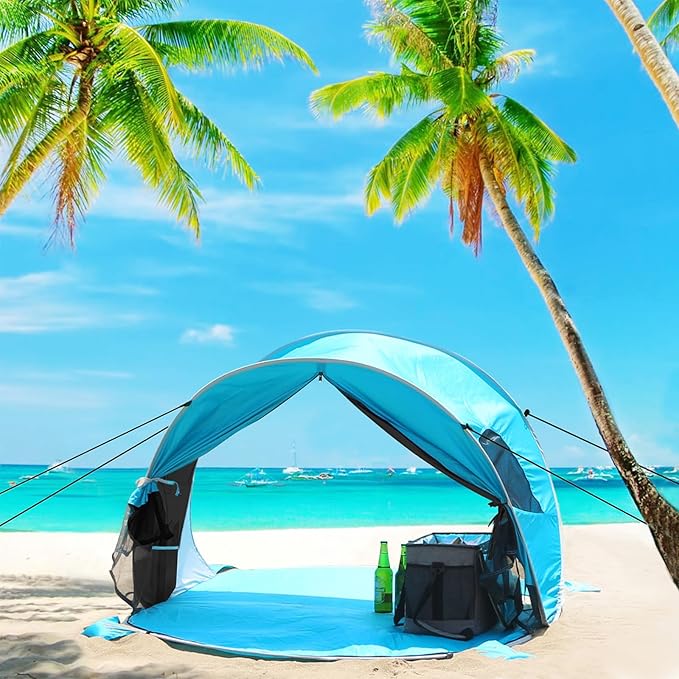 Wolfwise Pop up Beach Tent Sun Shelter with UPF50+ UV Protection, Instant Easy Setup Popup Beach Shade Canopy for 3 Person, Portable & Foldable with Carring Bag, 87 ×57×47 in, Black Coating