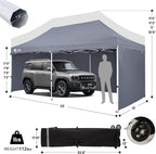 CROWN SHADES 10x20 Pop Up Canopy Tent, Thicken Frame Commercial Heavy Duty Tent, 4 Sidewalls 8 Stakes & 4 Sandbags & 4 Ropes, Outdoor Canopies for Events, Parties, Gray