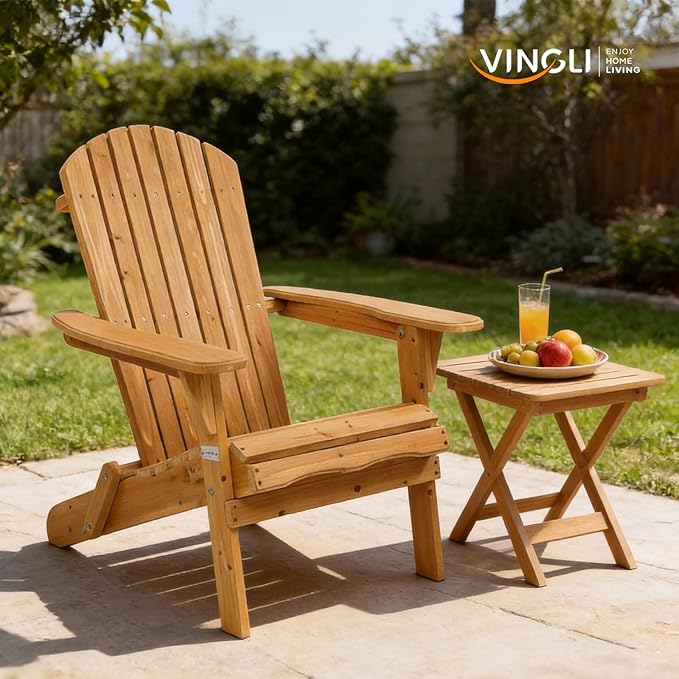 VINGLI Folding Adirondack Chairs Set of 6, Wood Adirondack Chair for Outdoor, Foldable Fire Pit Chairs for Patio, BBQ, Porch, Yard, Pool