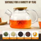 PARACITY Glass Teapot Stovetop 34oz/1000ml, Borosilicate Clear Tea Kettle with Removable 18/8 Stainless Steel Infuser,Glass Tea Kettle with Wooden Lid, Teapot for Loose Leaf Tea Fruit Tea Fragrant Tea