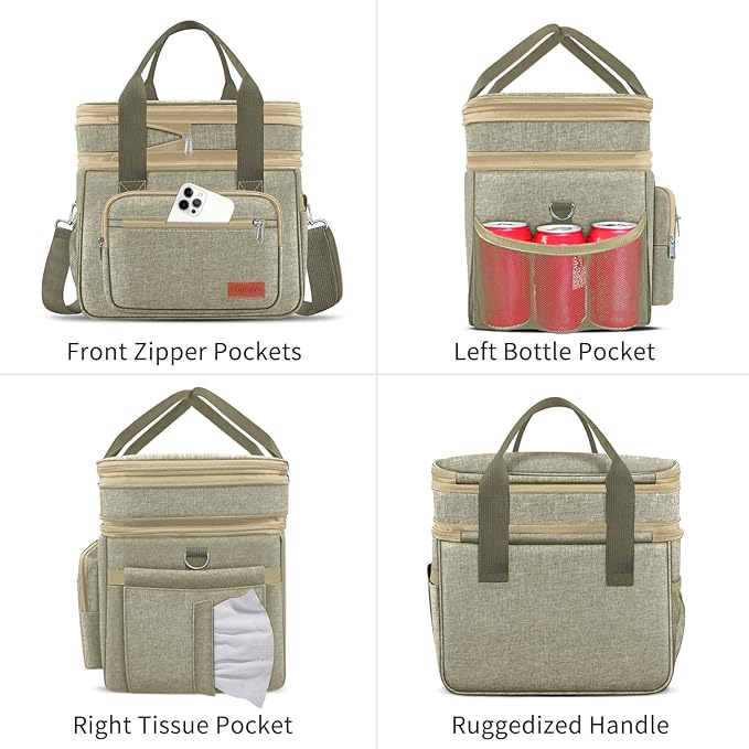 Coobiiya Large Expandable Insulated Lunch Bag Cooler Bag，12-23L Lunch Box for Men Double Deck Leakproof，Heavy Duty LunchBag Cooler Bags for Camping, Travel, Kayaking & Beach