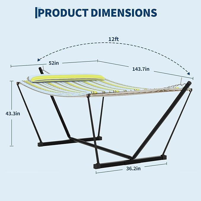 Heavy Duty 2 Person Double Hammock with Portable Adjustable Steel Stand, Outdoor Hammock with Pillow for Patio, Garden, Beach, Backyard Camping