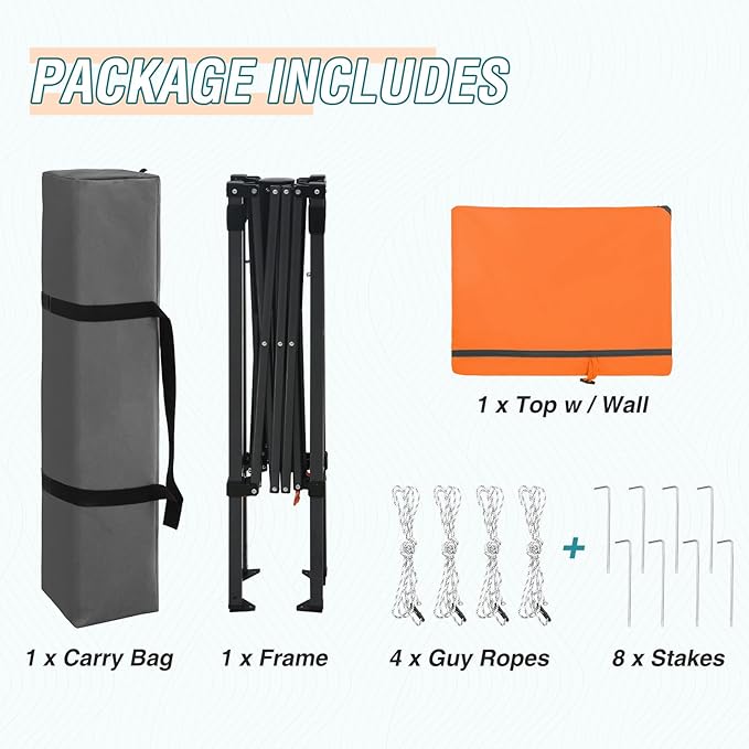 EAGLE PEAK 6x4 Instant Pop Up Canopy Tent with 1 Half Wall Panel, Straight Leg Sun Shelter, Portable Canopy with Carry Bag for Camping, Beach & Sports, Orange