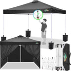 COBlZI 10x10 Pop Up Canopy Tent with 4 Removable Sidewalls, Waterproof Commercial Easy Adjustable Gazebo Tent with Air Vent, 4 Sandbags, 4 Stakes & 8 Ropes（Outdoor Tents for Parties/Exhibition,Black