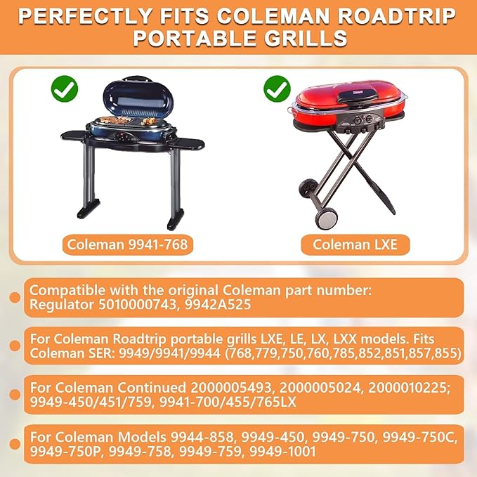 5010000743 Gas Regulator for Coleman Portable Sport Roadtrip Propane Grill Accessories for Coleman Grill Regulator 5010000743, Camping Stove Parts Replacement C001, 1PC