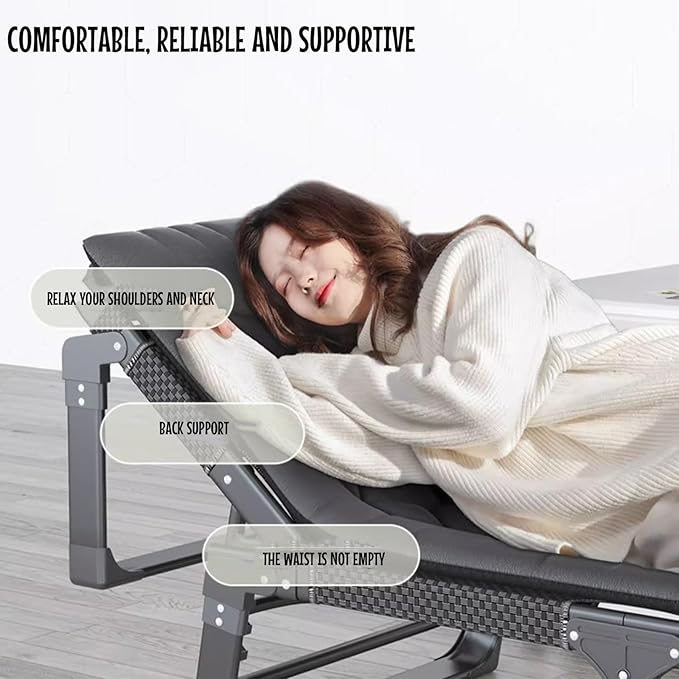 Folding Camping Beds, Camping Bed for Adults with Mattress, Folding Chaise, Portable Sleeping Cot, Foldable Lounge Chair for Outdoor Beach and Pools