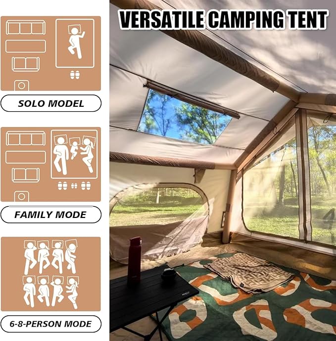 Inflatable Tents for Camping, Large Inflatable Camping Tent with Hand Pump, Easy Setup Tents for 2/4/6/8/10/12 People, Portable Glamping Tent