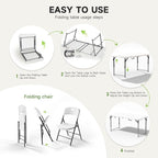 4FT Folding Table Set with 4 Chairs – Heavy-Duty 400 lb Table & 600 lb Chairs, Dual-Height Adjustment, Portable Folding Furniture Set for Camping, Parties, Indoor & Outdoor Use