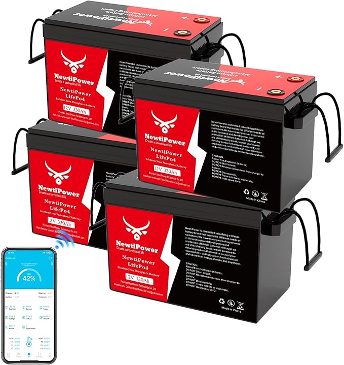 12V 330Ah LiFePO4 Battery Small Size, 4224Wh Lithium Battery with 200A BMS, Up to 10000+ Rechargeable Cycles, Perfect for RV Camping, Trolling Motor, Solar Power Storage (12V*330Ah*4Packs)