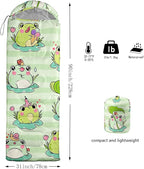 AILONEN Cute Frog Green Camping Sleeping Bag,Lightweight & Waterproof,3 Season Warm & Cool Weather,Travel Portable Compression with Compact Carrying Bag for Kids Girls Adults