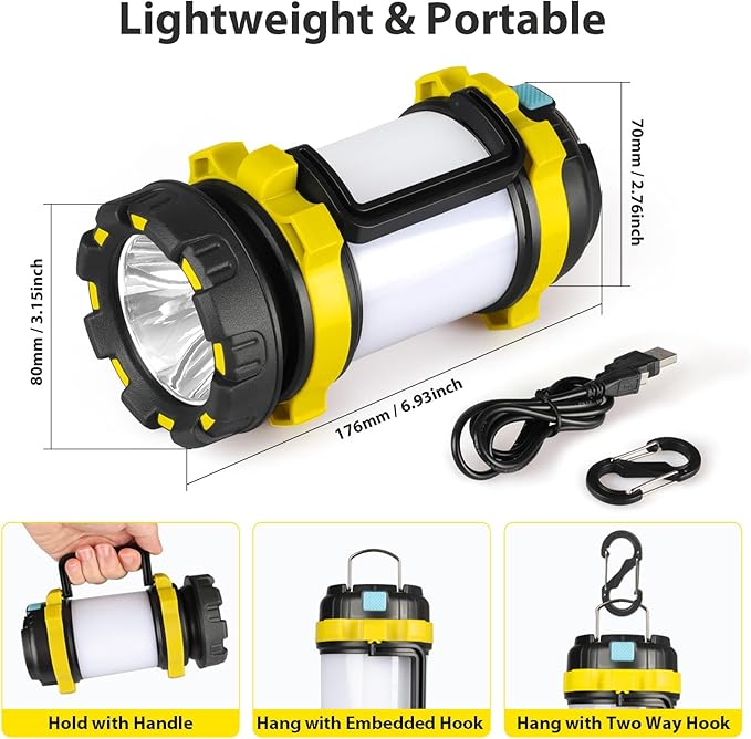 2 Pack Camping Lantern, Outdoor LED Camping Light, Rechargeable Flashlights with 1000LM, 6 Modes, IPX5 Waterproof Portable Emergency Camp Light for Hurricane Survival - Yellow