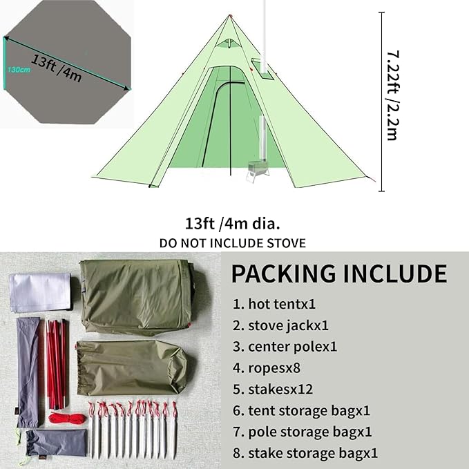 DANCHEL OUTDOOR Backpacking Hot Tent with Stove Jack, 4 Season Lightweight Tipi Tent for 2/4/6 Person Winter Camping Hunting, 10.5FT-16.4FT