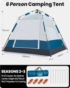 OutdoorMaster Updated Camping Tents, 4/6 Person Camping Tent with Blackout Shelter Technology, Easy Setup in 60 Seconds, Weatherproof Pop Up Tent with Top Rainfly, Instant Cabin Tent