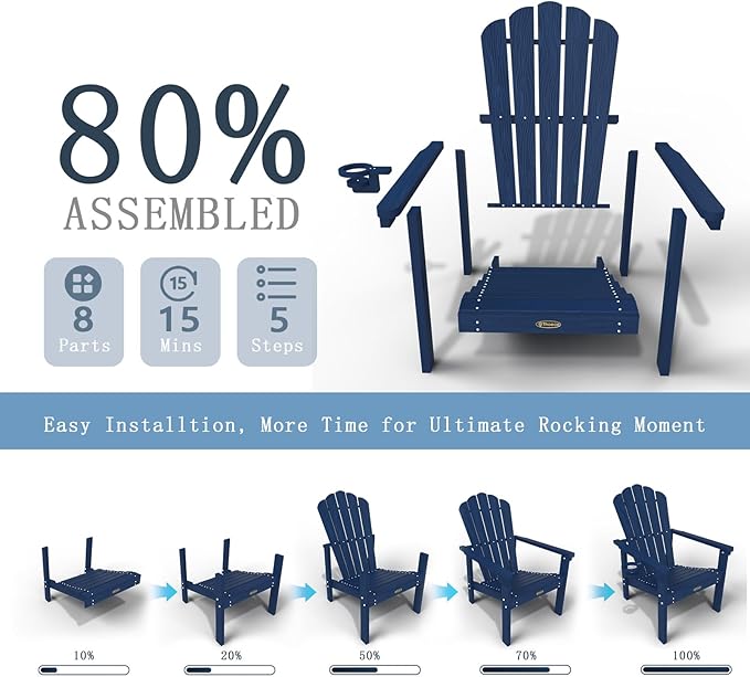 Stackable Adirondack Chair, HDPE All-Weather Adirondack Chairs - Durable and Space Saving, Plastic Outdoor Fire Pit Chairs with Cup Holder,Navy Blue