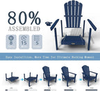 Stackable Adirondack Chair Set of 4, HDPE All-Weather Adirondack Chairs - Durable and Space Saving, Plastic Outdoor Fire Pit Chairs with Cup Holder,Navy Blue