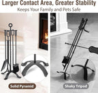Amagabeli 5 Pieces Fireplace Tools Sets Wrought Iron Indoor Fireplace Set with Poker Tongs Broom Shovel Stand Fire Tools Outdoor Rustic Fire Poker Set Fire Place Hearth Accessories Sets Antique Pewter
