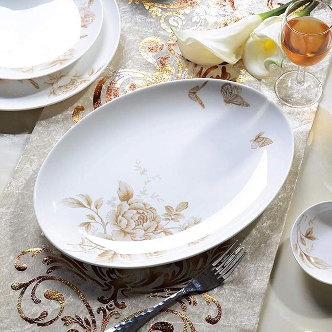 Dinner Set,50 Pieces Spring Flower Pattern Ceramics Dinnerware Set Bone China Plates Bowls Combination Porcelain Tableware