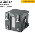 RTIC Halftime Water Cooler Portable Carrier Container, Drink Beverage Dispenser, Stackable with 2 Taps, Bottleless, BPA-Free, for Sports, Camping, BBQ, Parties, Picnic, & More, Dark Grey & Cool Grey