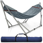 Tranquillo Adjustable Hammock Stand, Collapsible Camping Hammock with Stand, 650 lbs Capacity Double Hammock Stand, Foldable Stainless Steel Breathable Polyester Hammock Net, Carry Bag Included, Grey