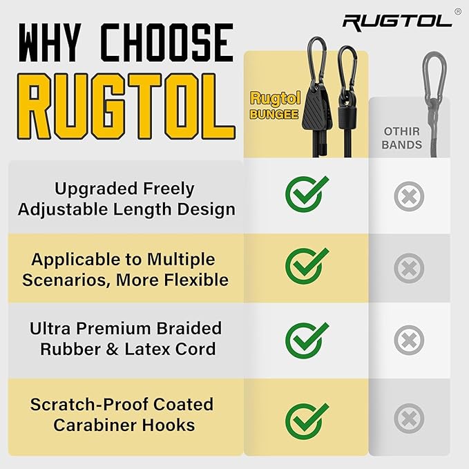 Bungee Cords, Adjustable Bungee Cord with Carabiner Hooks Heavy Duty Outdoor 48 inch Long, Adjust Length Black Elastic Ropes Tie Downs Cable with Clips On Both Ends for Trucks Bike Rack Tarps, 6 Pack