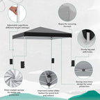 EROMMY 12x12 Pop Up Tent, Easy to Set Up Canopy Tent, Outdoor Canopy for Events, Camping, Parties with Wheeled Bag, 4 Ropes, 4 Sand Bags and 8 Spikes(Black)