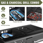 BESTFIRE Tabletop Propane & Charcoal Grill Combo, 70,000 BTU Dual Fuel Flat Top Griddle, 2 Side Shelves & Cast Iron Cooking Area – Compact BBQ Grill for Patio, Camping, and Small Outdoor Spaces