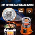 2-in-1 Propane Heater and Stove, Portable Heater with 6FT Regulating Valve, Dual Function Indoor Safe for Ice Fishing, Tent Camping, Tailgating, Emergency, Basement Heating