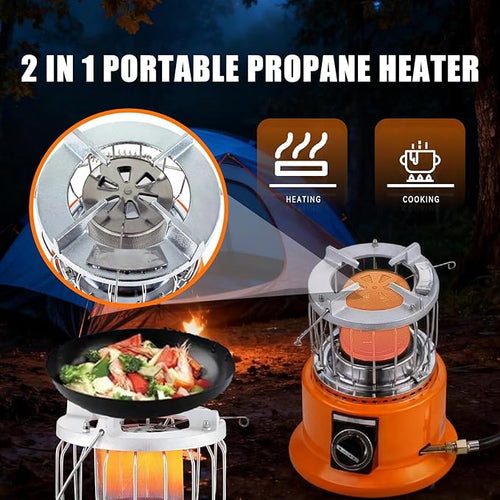 2-in-1 Propane Heater and Stove, Portable Heater with 6FT Regulating Valve, Dual Function Indoor Safe for Ice Fishing, Tent Camping, Tailgating, Emergency, Basement Heating