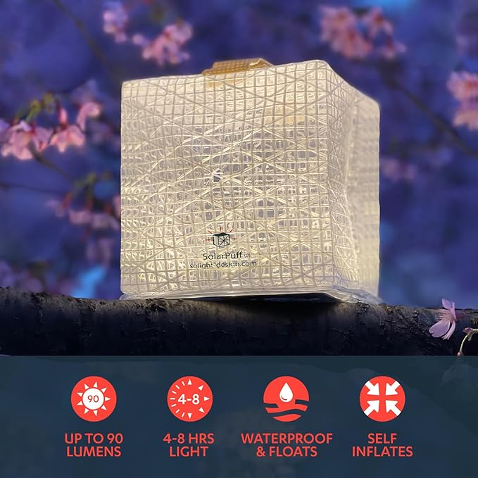 Solight Design SolarPuff Hybrid Solar Lantern – Collapsible LED Solar Camping Lantern with Warm & Bright White Light, Rechargeable, Waterproof, Light Sensor, Emergency & Power Outage Light