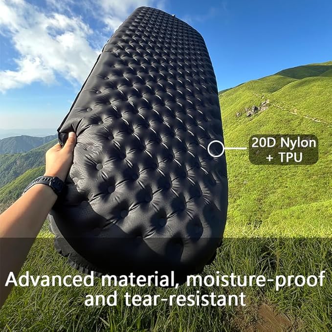 Single Inflatable Sleeping Mat, 20D Nylon Lightweight Air Bed for Adults, Air Mattress with Storage Bag for Camping Ultralight Backpacking, Hiking, Traveling & Outdoor Activities(Black, L)