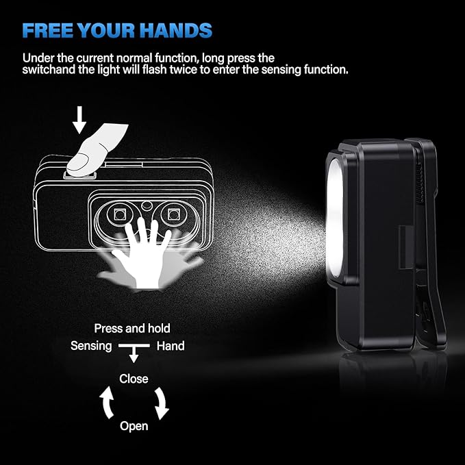 Headlamp Rechargeable 2PCS, Super Bright Motion Sensor Head Lamp with 8 Modes, Head Lights for Forehead with Clip & Magnetic, IPX7 Waterproof Led Headlamp for Camping, Hunting, Hard Hat