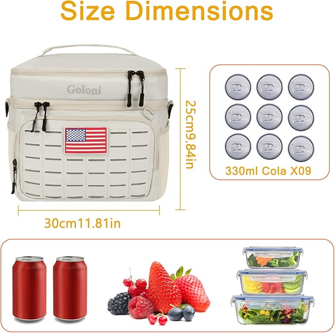 Portable Insulated Cooler Bag, Leakproof Soft-Sided Lunch Bag,8mm Insulation Keeps Cool 16+ for Camping, Beach, Picnics