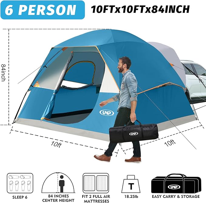 UNP SUV Dome Tent for Camping, Outdoor 6 Person Car Camping Tent, Easy Set Up SUV Tailgate Tent with Rainfly 10' x 10' Vehicle Camping Tent | for Camping, Outdoor, Car Camping Tent, Easy Set Up, SUV Tailgate Tent, with Rainfly