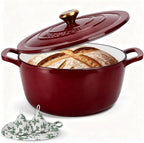 Enameled Cast Iron Dutch Oven with Lid – 5QT Heavy-Duty Pot, Oven Safe up to 500°F, Dual Handles, Ideal for Sourdough Bread Baking, Stews, Roasting, Braising – All Cooktops, Durable & Versatile Cookware (Red)