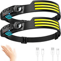 DAWINSIE LED Headlamp Rechargeable (2 PCS), 230° Wide Beam Head Lamp with Motion Sensor, Waterproof Head Light Flashlight for Hiking, Running, Repairing, Fishing Cycling (Black 4)