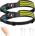 DAWINSIE LED Headlamp Rechargeable (2 PCS), 230° Wide Beam Head Lamp with Motion Sensor, Waterproof Head Light Flashlight for Hiking, Running, Repairing, Fishing Cycling (Black 4)