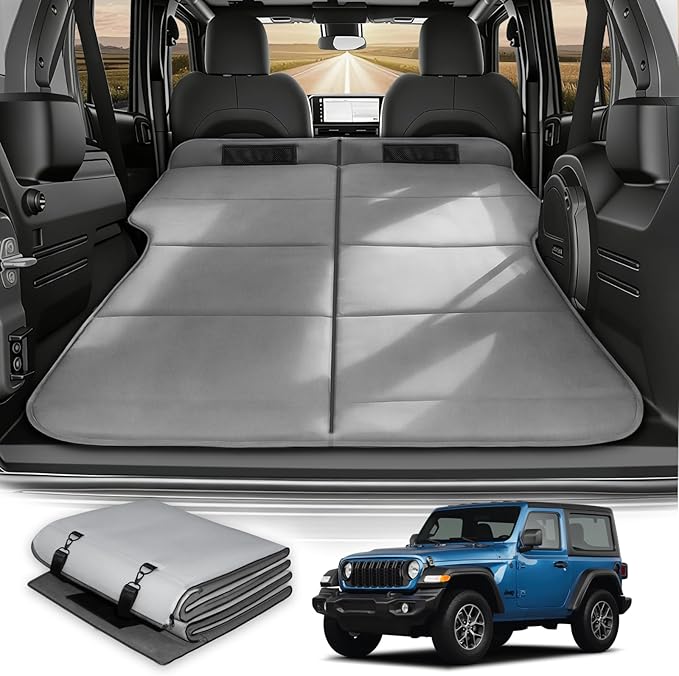 SUV Trunk Car Bed for Jeep Wrangler, Foldable Non-Inflatable Memory Foam Mattress, Thick Foam Camping Sleeping Pad for SUV Cargo Area, Portable Car Camping Bed for Overlanding with Carry Bag, Gray