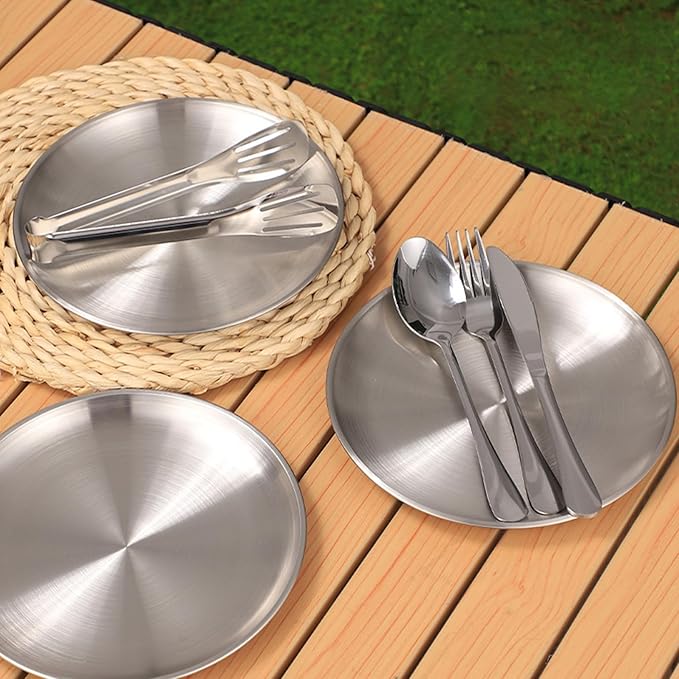 Portable Tableware Set, Stainless Steel Camping Utensils with Storage Bag for Outdoor Picnic Hiking
