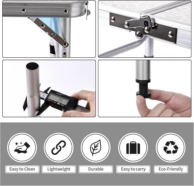 Folding Camping Table 3ft Portable Pinic Table Adjustable Height Small Card Table Aluminum Foldable Lightweight with Carry Handle for Outdoor Indoor Hiking Camp BBQ Beach