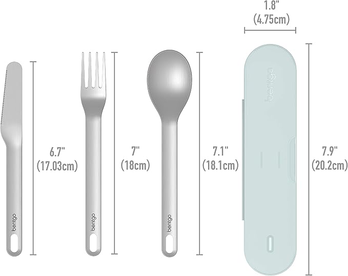 Bentgo Stainless Travel Utensil Set - Reusable 3-Piece Silverware Set with Carrying Case, High-Grade Premium Steel, BPA-Free Case, Eco-Friendly - Ideal for Travel, Camping, and Office Use (Aqua)
