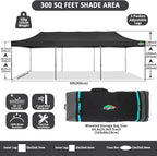 COBIZI 10x30 Pop up Canopy Tent 10x30 Canopy No Sidewall Waterproof Heavy Duty Commercial for Parties Outdoor Garden Gazebo Tent, Carry Bag with Wheel(10x30ft No Sidewalls, Black)