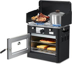 Bonnlo 2-in-1 Camping Oven & Portable Gas Stove Combo with 3-side Windscreen, Powerful 19,800 BTU Propane Oven with One-click Ignition, Heat-resistant Coating & Thermometer for Outdoor Use, Black