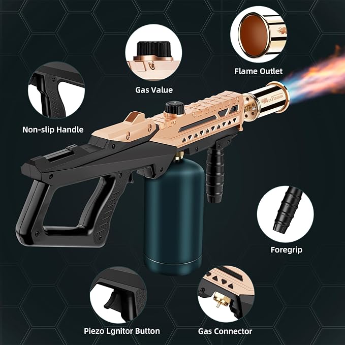 Propane Torch Gun-Powerful Grill Torch Gun, Kitchen Torch Gun with Adjustable Flame, Flamethrower, High Power Cooking Torch for BBQ, Baking, Campfire, Welding (Propane Tank Not Included)