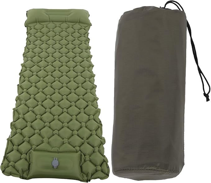 Camping Sleeping Pad Mat, Inflatable Cushion Air Mattress, Military Green, Lightweight and Portable, Puncture and Tear, TPU Material, for Outdoor Travelling Use