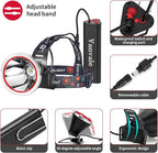 High Power Rechargeable LED Headlamp,IPX4 Waterproof Head Light with Charger,Super Long Lasting Hunting Lamp for Running,Fishing,Camping,Outdoor,Storm Power Outage（Yellow Light）