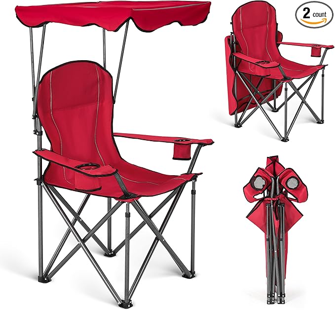 ALPHA CAMP Heavy Duty Canopy Lounge Chair Sunshade Hiking Travel Chair with Cup Holder