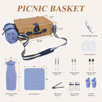 Picnic Basket for 2 with Blanket, Willow Picnic Basket Set with Shoulder Strap&Wine Pouch, Large Willow Hamper with Insulated Cooler for Outdoor, Camping, Beach, Couples, Wedding Gift