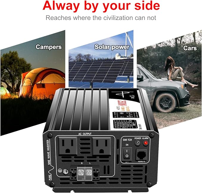 Xijia 2500W Pure Sine Wave Inverter，48V to 120V AC Converter for Home，Solar Systems，Remote and Bluetooth Control for Truck，Camping，with 2 US AC Socket，Surge Power 5000W
