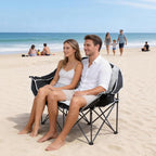 Double Camping Chair Loveseat with Cup Holders, 2 Person Folding Outdoor Chair, 550lbs Heavy Duty, 600D Oxford Fabric Padded Seat, Portable Camping Couch for Camping and Sports Event