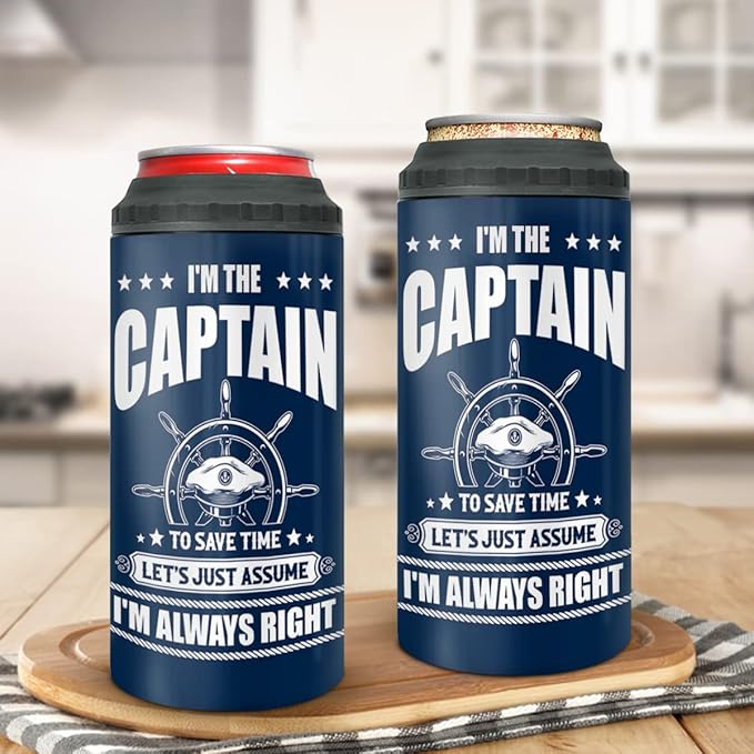 winorax Captain Tumbler Can Cooler 4-in-1 I'm The Captain & I'm Always Right Boating Stainless Steel Cup with Lid 12oz Boater Gifts For Men Boat Lover Gift For Boats Owner Boaters Gift Ideas